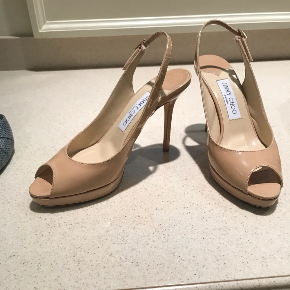 Peep toe sling back patent Jimmy choo